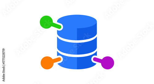 Database server illustration with connections and data storage concept.