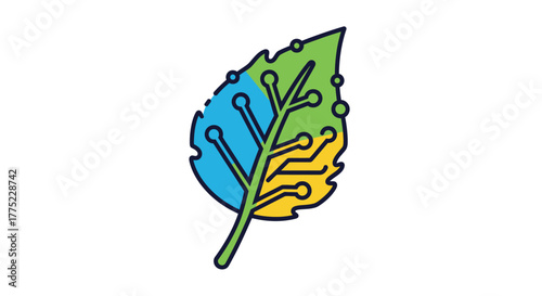 Digital Leaf Icon Representing Green Technology and Sustainable Innovation.