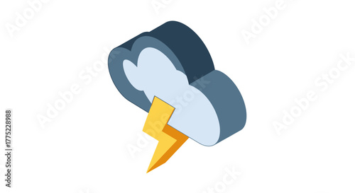 Isometric dark storm cloud with a yellow lightning bolt icon.