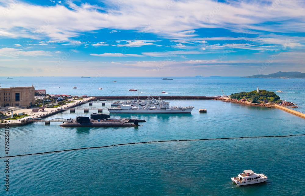 Fototapeta premium Aerial view of Xiaoqingdao Park in Qingdao, China