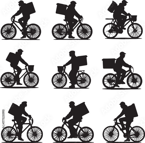 Delivery Cyclist Silhouettes Set bicycle rider