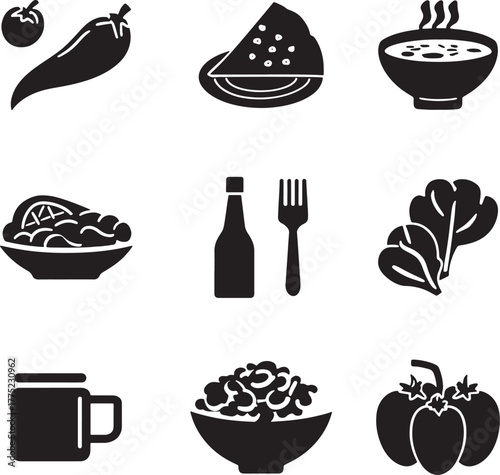 Food and Drink Icons Set chili pepper