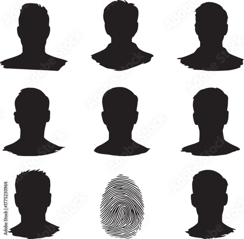 Human Head Silhouettes and Fingerprint person profile