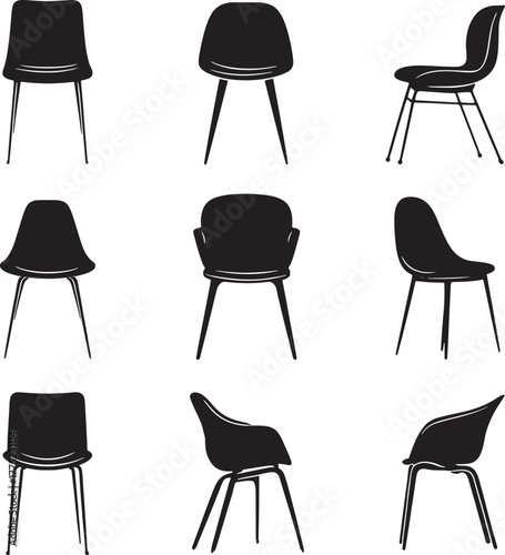 Set of Modern Chair Silhouettes in Different Poses