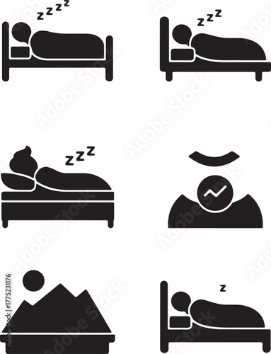 Sleep and Rest Icons Collection Keywords: sleep, rest, bed, sleeping, zzz, icon, silhouette