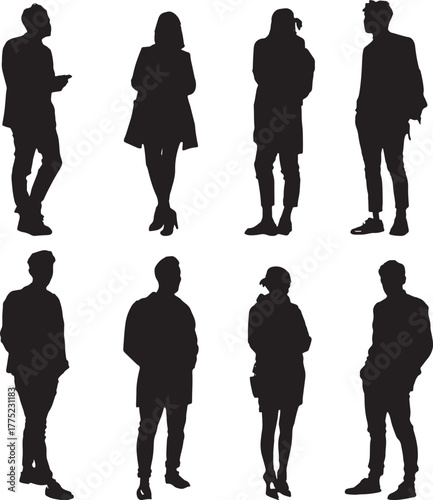 Standing People Silhouettes with Phones woman
