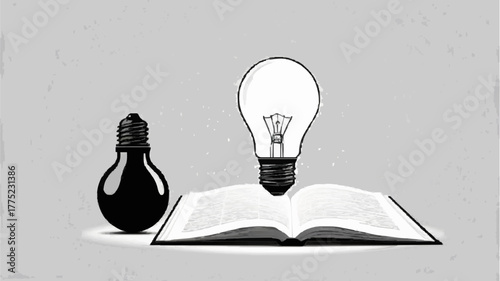 Bright concept of an idea is shown by a light bulb on a book representing inspiration and creativity