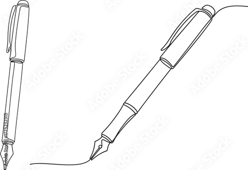 Elegant fountain pen drawing with ink line and cap detail