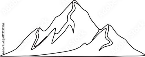 Hand drawn sketch of jagged mountain peaks in a minimalist line art style
