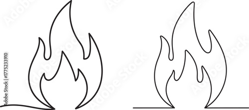 Two stylized line art illustrations of a flickering flame one solid and one dashed