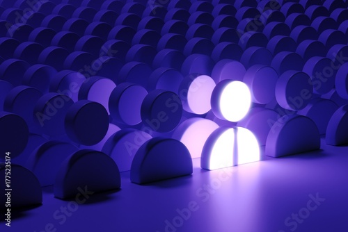 Leader of a team of people business neon concept self illumination background 3D illustration