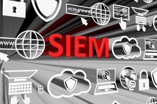 SIEM concept blurred background 3d render illustration