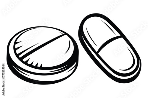 Artistic rendering shows a black and white capsule and a pill illustration
