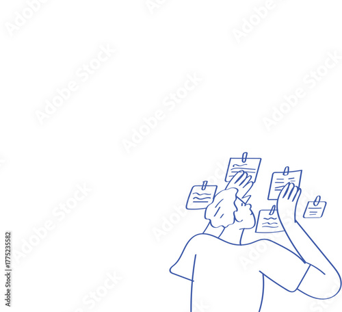 Man taking notes on board scheduling and organizing work in office or making timetable for university studies