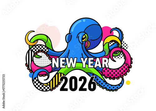 Stylized octopus silhouette in dark blue, representing marine life and intelligence