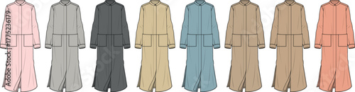 Fashionable modest long sleeve dress set in multiple pastel colors