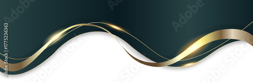 Christmas gold dark green line curve border corner header footer vector design element