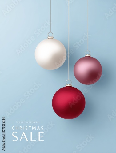 Minimalist ultra realistic Christmas ornaments poster for holiday sale design