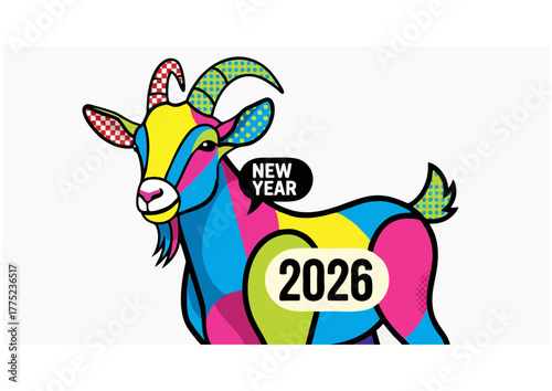 Goat illustration, playful, jumping, farm animal concept