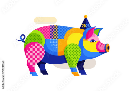 Pig illustration, cheerful, farm animal concept