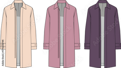 Stylish Trench Coat Designs A Trio of Fashionable Outerwear in Delicate Colors for Versatile Wear
