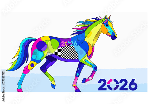 Carousel horse in a classic style, standing majestically, in bold red color
