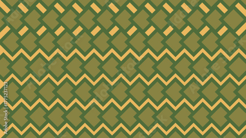 Green and gold seamless geometric pattern with vintage diamond shapes