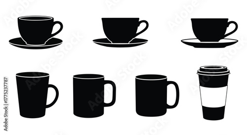 Collection of various coffee and tea cups, showcasing different shapes and sizes