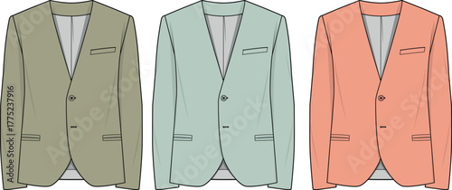 Three Different Colored Suit Jackets Displayed Side-by-Side on a Plain Background