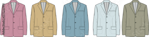 A Collection of Five Men's Jackets in Various Pastel Colors, Showcasing Style and Fashion