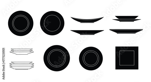 Collection of various plate types dinnerware for dining and serving food