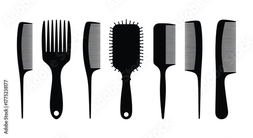 Collection of various comb types hair care and styling accessories