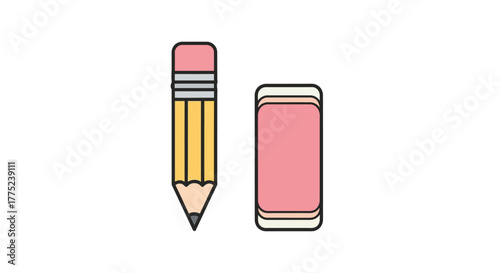 Pencil and eraser stationery with transparent background