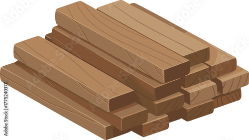 Stack of Wooden Boards Vector Illustration Isolated on White Background