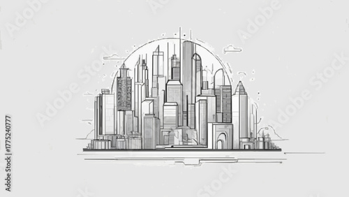 A vibrant city skyline showcasing a mix of modern buildings and skyscrapers under a bright, sunny sky