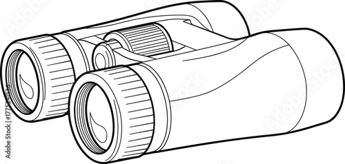 Binoculars line art illustration, vector sketch for outdoor adventure, wildlife observation, travel gear, scouting, birdwatching, exploration, sightseeing, magnification tool, optical equipment design