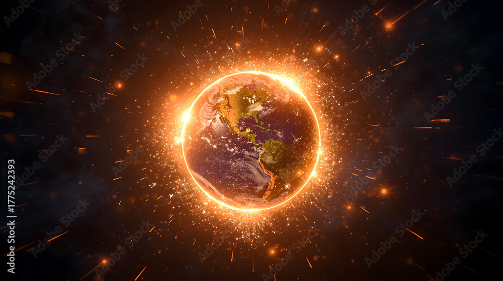 Fototapeta premium Global New Beginnings – Earth with Fireworks Celebration V1