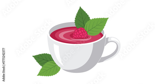 A refreshing cup of raspberry tea with mint leaves, a delightful and healthy beverage option, perfect for any occasion.