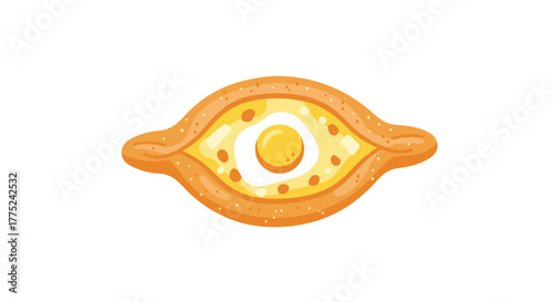 Cartoon illustration of a single khachapuri with egg yolk on a white background.