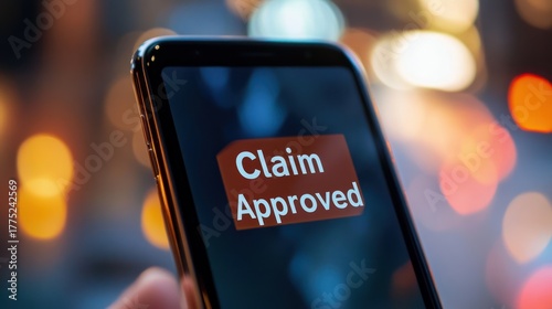 Confirmation on smartphone shows approved insurance claim application result