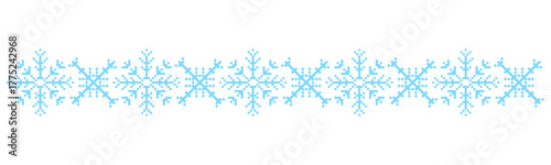 Pixel snowflake winter crystal border, retro 8 bit mosaic y2k ornament, divider. simple Ice seasonal design element, background. 90s aesthetics vintage games.