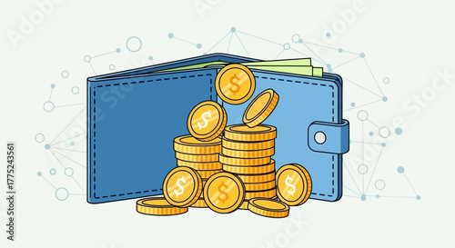 Money in wallet with coins and banknotes