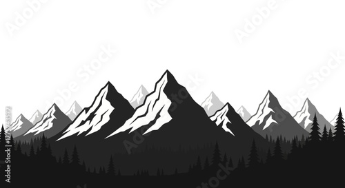 Mountain range silhouette with forest and sky