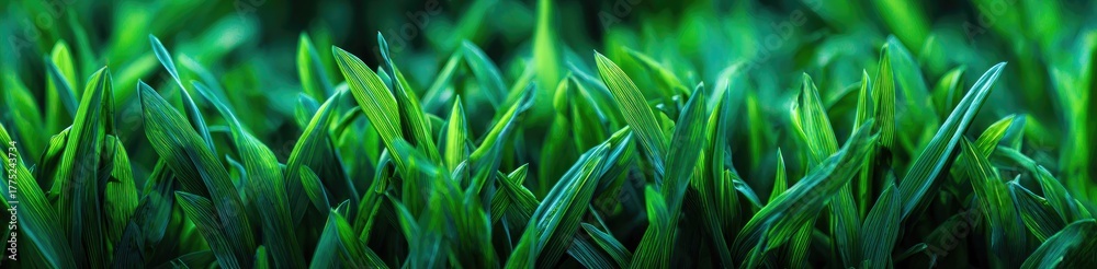 Obraz premium Close-up view of vibrant green grass blades, with focus on texture and light