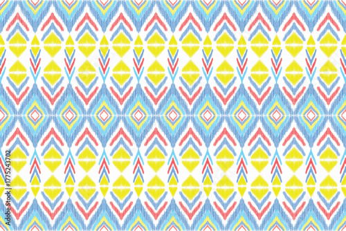 Seamless Ikat Pattern concept triangle. Weaving seamless pattern Ikat style. Design for fashion texture, fabric, clothing, wrapping, carpet, wallpaper, retro, moroccan style, print ethnic Ikat
