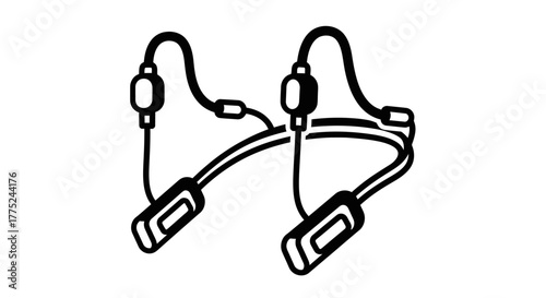 Black and white illustration of a pair of bone conduction headphones