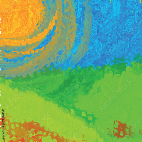 Vector illustration. Abstract bright meadow with sun.