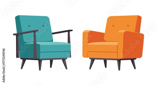 Two modern armchairs teal and orange showcase minimalist design elements