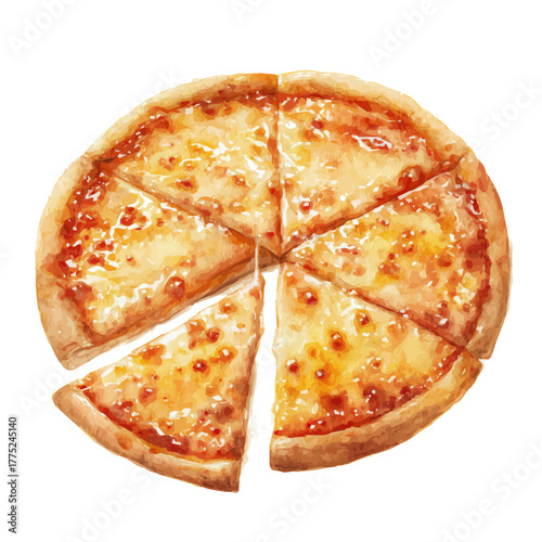 Stylized watercolor Cheese Pizza vector, modern artistic illustration with high-quality details on a pure white background.