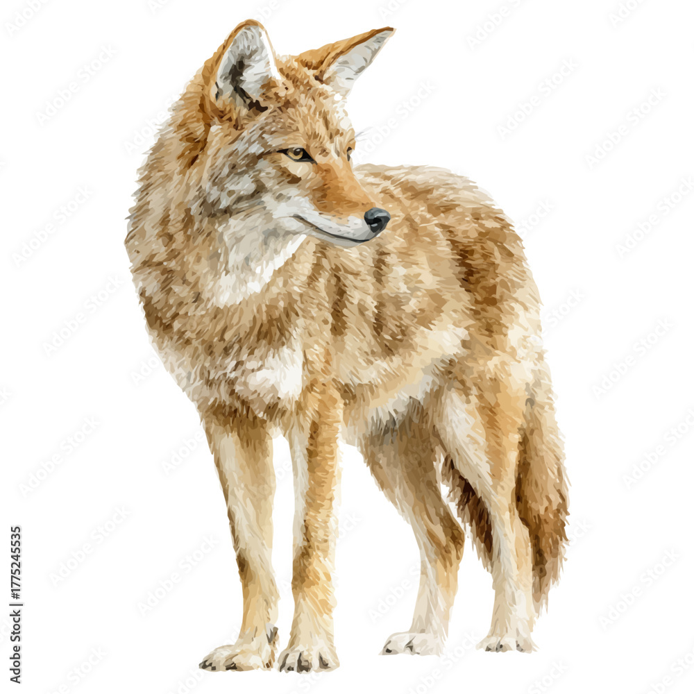 Obraz premium Watercolor painting of Coyote, detailed and artistic vector illustration on a white background.